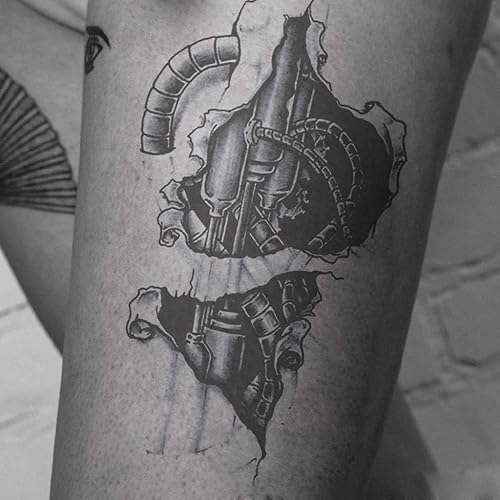Miniatura 3 de 6 hojas temporales tatuaje pegatinas músculo hombres negro 3D mecánico metal brazo hueco engranaje hombro pierna