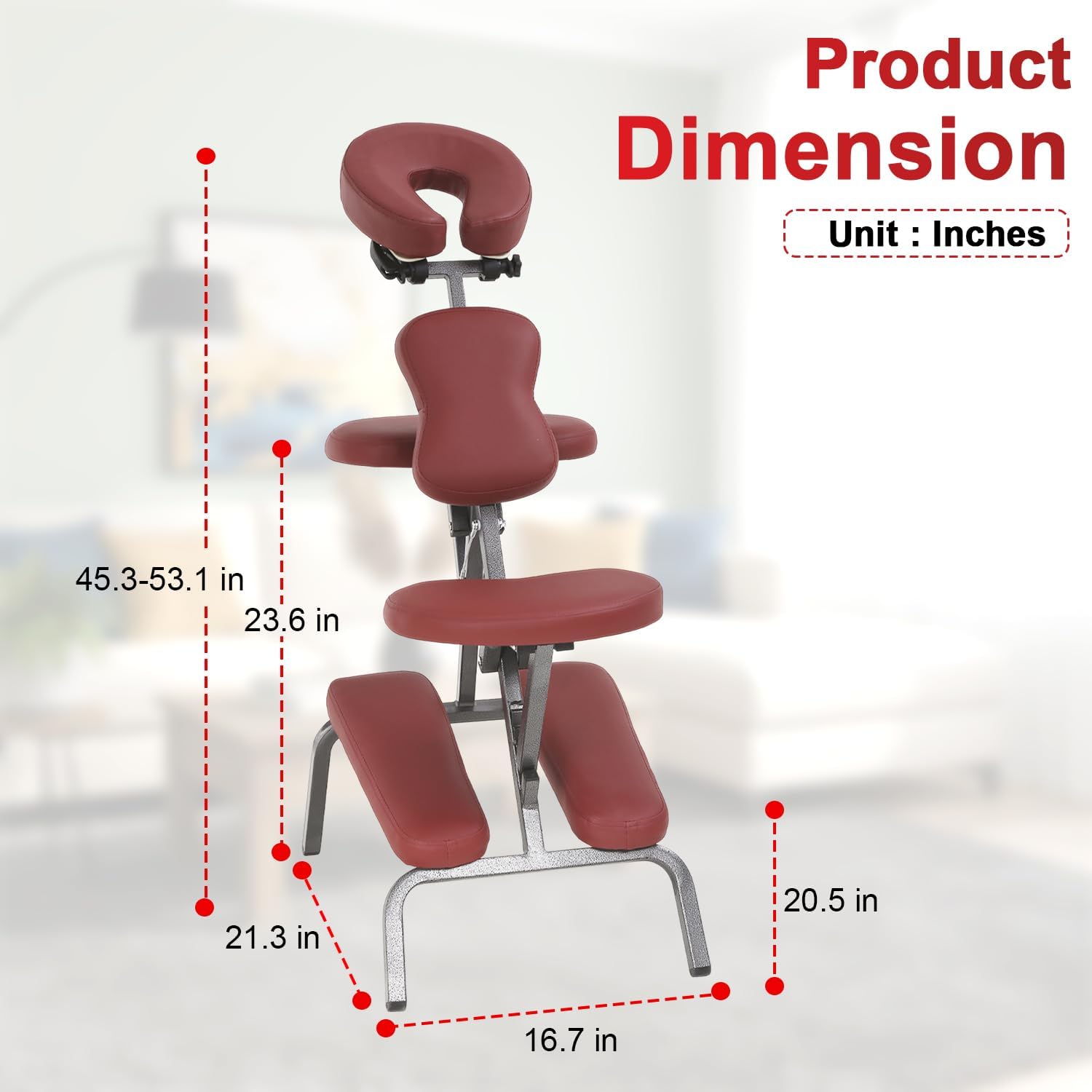 Folding Massage Chair Portable Therapy Tattoo Chair with 3 Inches Thickness Sponge Carrying Bag & Face Cradle,Ergonomic Adjustable Lightweight Beauty Chair for Tattoo,Spa,Salon and Treatment,Burgundy