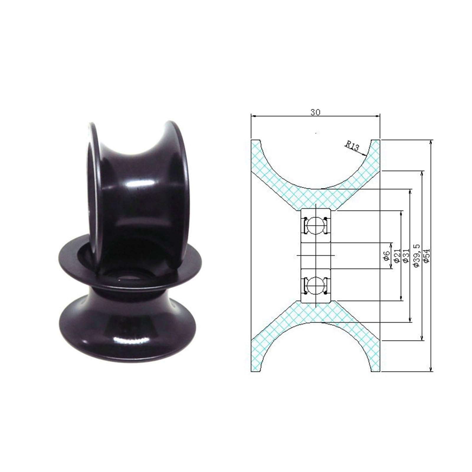 1 Uds. Polea de rodamiento en forma de U de nailon de 6x54x30mm R13 mm con rodamiento 636RS BSU63654-30 rodillo guía POM de tubo de 6mm
