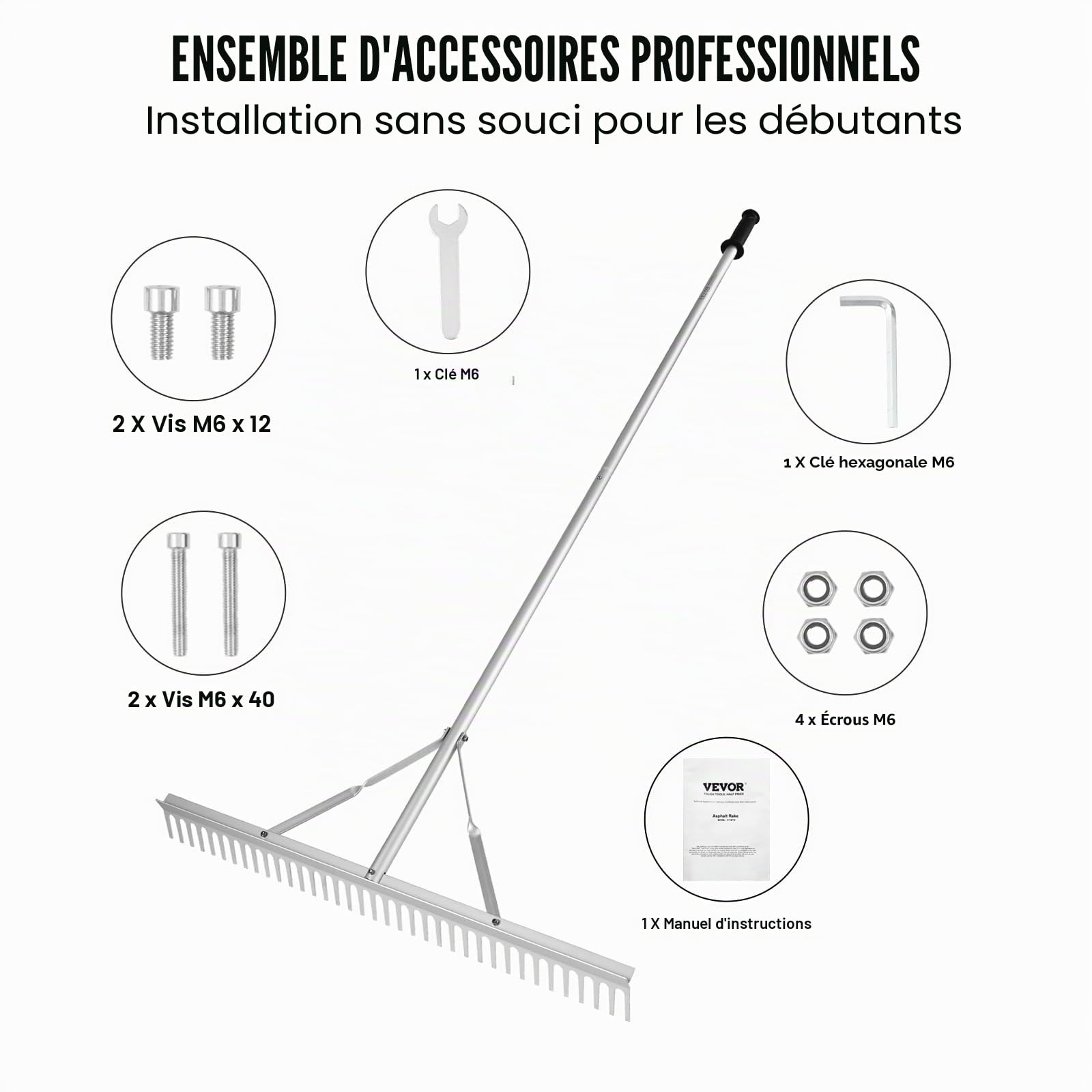 VEVOR Râteau paysager, râteau paysager en aluminium à tête de 36", râteau à mauvaises herbes avec manche de 75" de long, pour ameublir le sol, entretien de la pelouse, désherbage du lac, jardin, étang