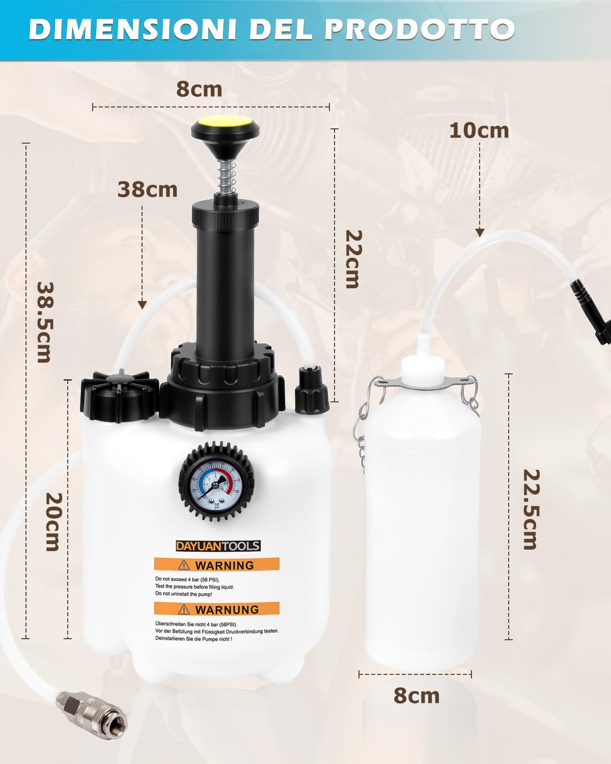 DAYUAN Spurgo Freni 3L Spurgo Freni Auto Cambio Liquido Freni con Contenitore 1L di Aspirazione per E20 (ø43mm)
