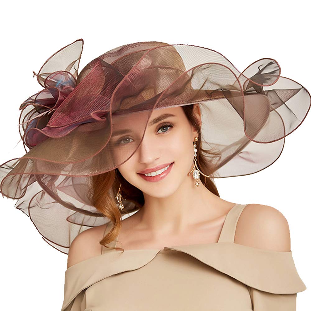Women Oganza Sun Hat Church Wide Brim Wedding Formal Fascinator Hat