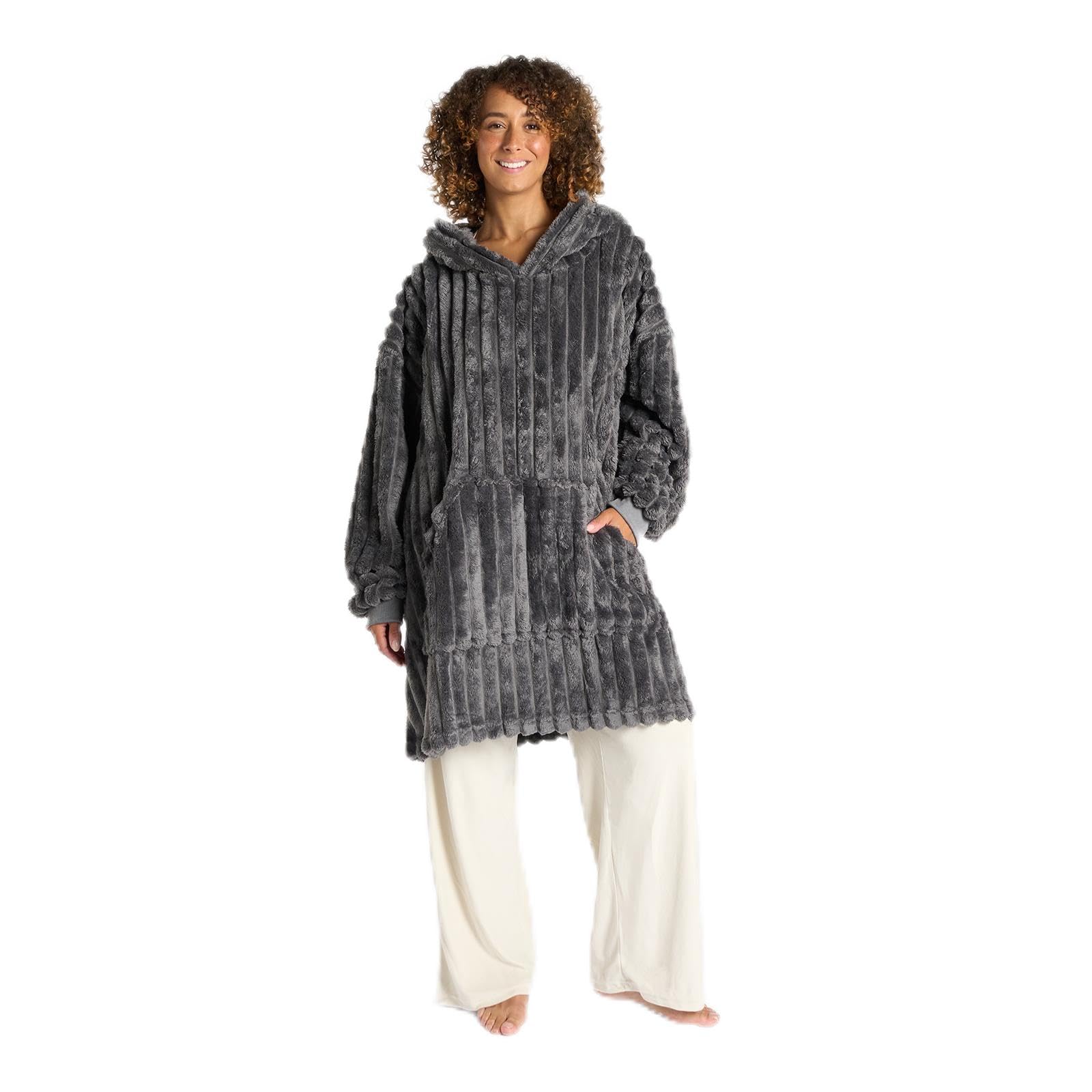 OHS Women's Hoodie Blanket Loungewear - Charcoal - Fleece - One Size
