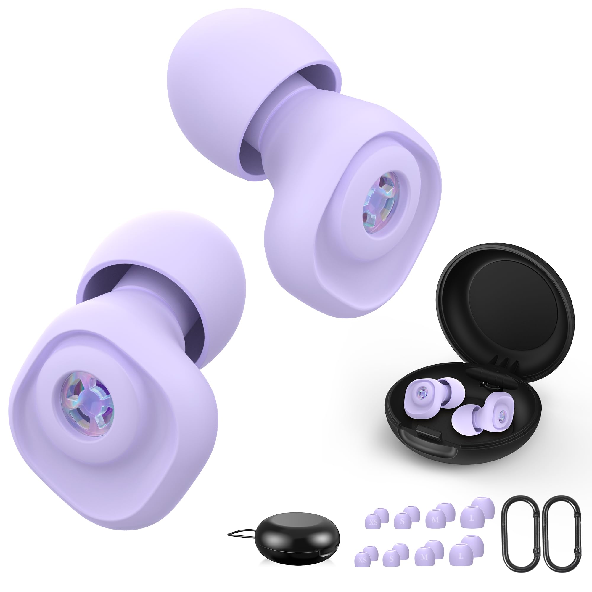 Lot de 2 paires de bouchons d'oreille de concert, haute fidélité, réduction du bruit, bouchons d'oreille en silicone avec embouts (L/M/S/XS) pour concert, bar, événements sportifs (violet +