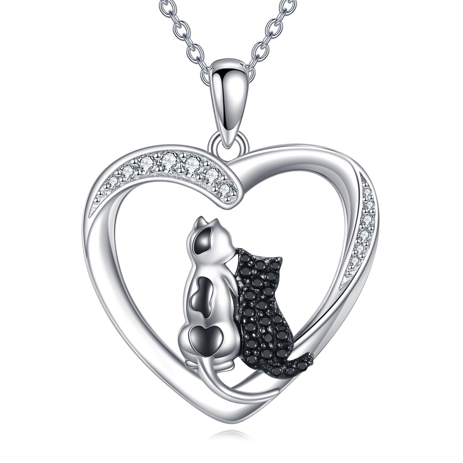 Vadmans Cat Necklace Sterling Silver Cat Pendnat with Rose Quartz Pearl Jewelry Gifts for Women Cat Lovers