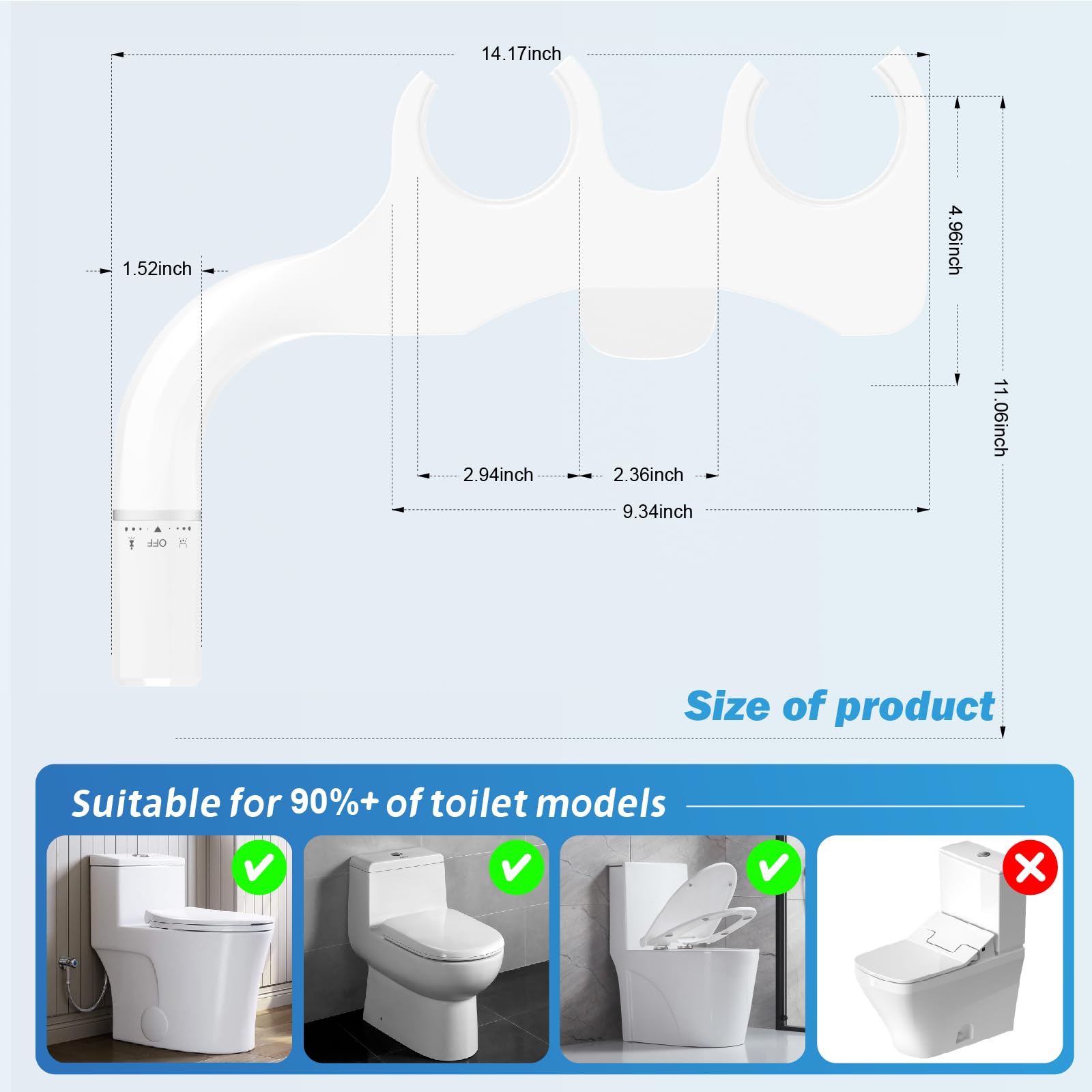 Ultra Slim Bidet Attachment for Toilet - Non-Electric Dual Nozzle Feminine Rear Wash - Adjustable Water Pressure - — view 3