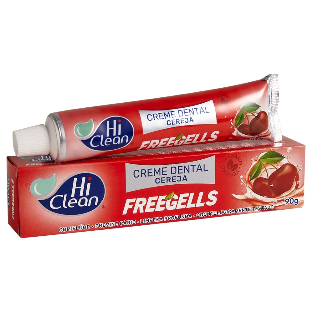 Creme Dental Vegano, Com Flúor, Sabor Freegells Cereja, Previne