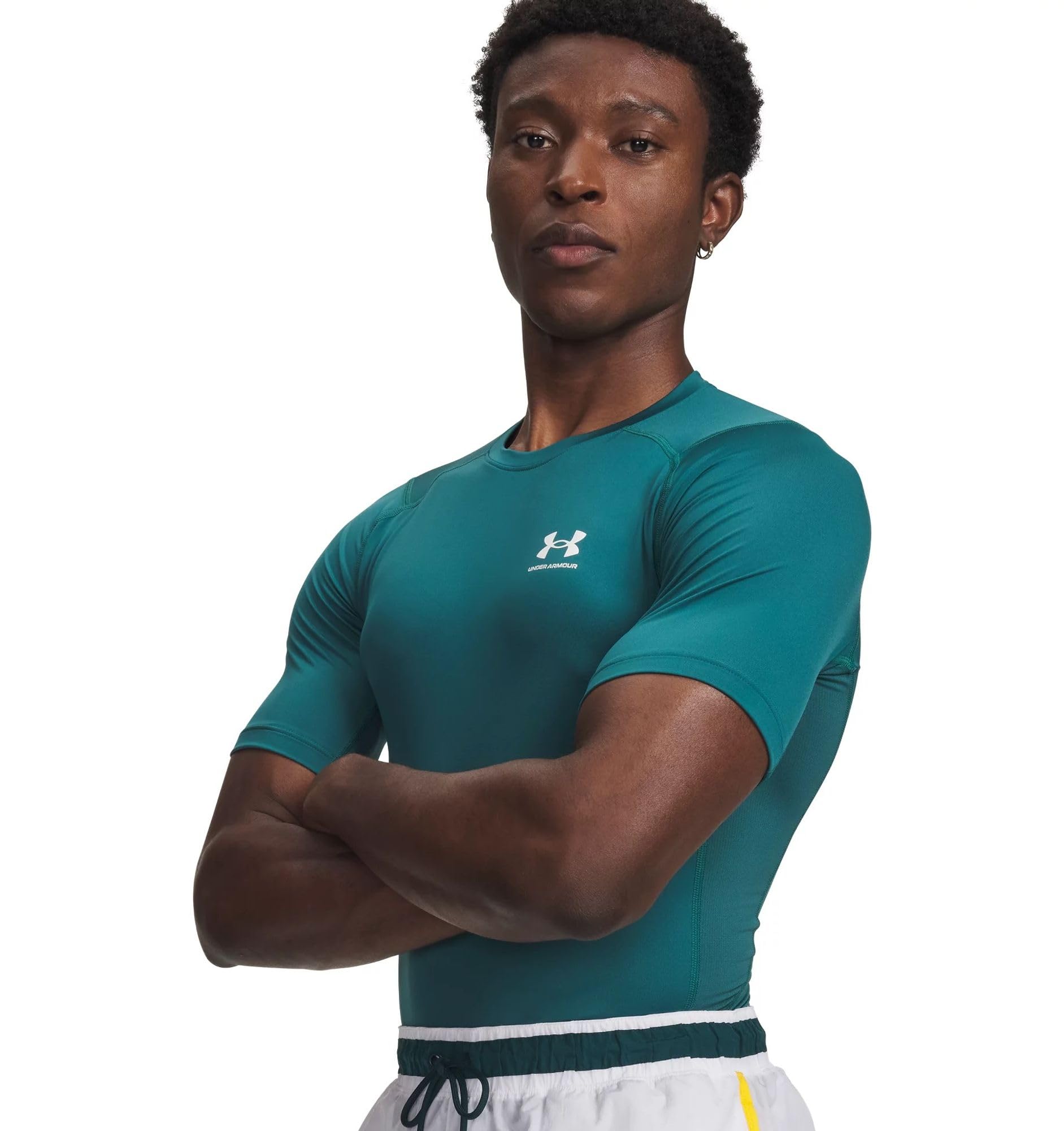 Under Armour HeatGear T-shirt de compression à manches courtes pour homme, (338) Rack Vert/Blanc, Taille XS