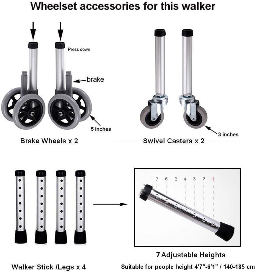 Stand Upright Walker with Handbrake, Stand Up Rollator Walker with Seat and Wheels, Padded Armrests Standard Walker,Height Adjustable Rolling Walker for Seniors, Foldable 4 Wheels Walkers + Seat + Bag : Health & Household