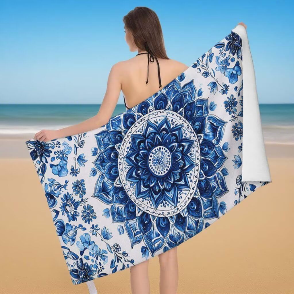 Telo Mare XXL 220x100cm/35x70cm, 2 Set Telo Mare Microfibra India Asciugamano Palestra Uomo, Antisabbia, Leggero, Asciugatura Rapida, Teli da Spiaggia Grandi Accessori per Camping Natation Yoga H-12