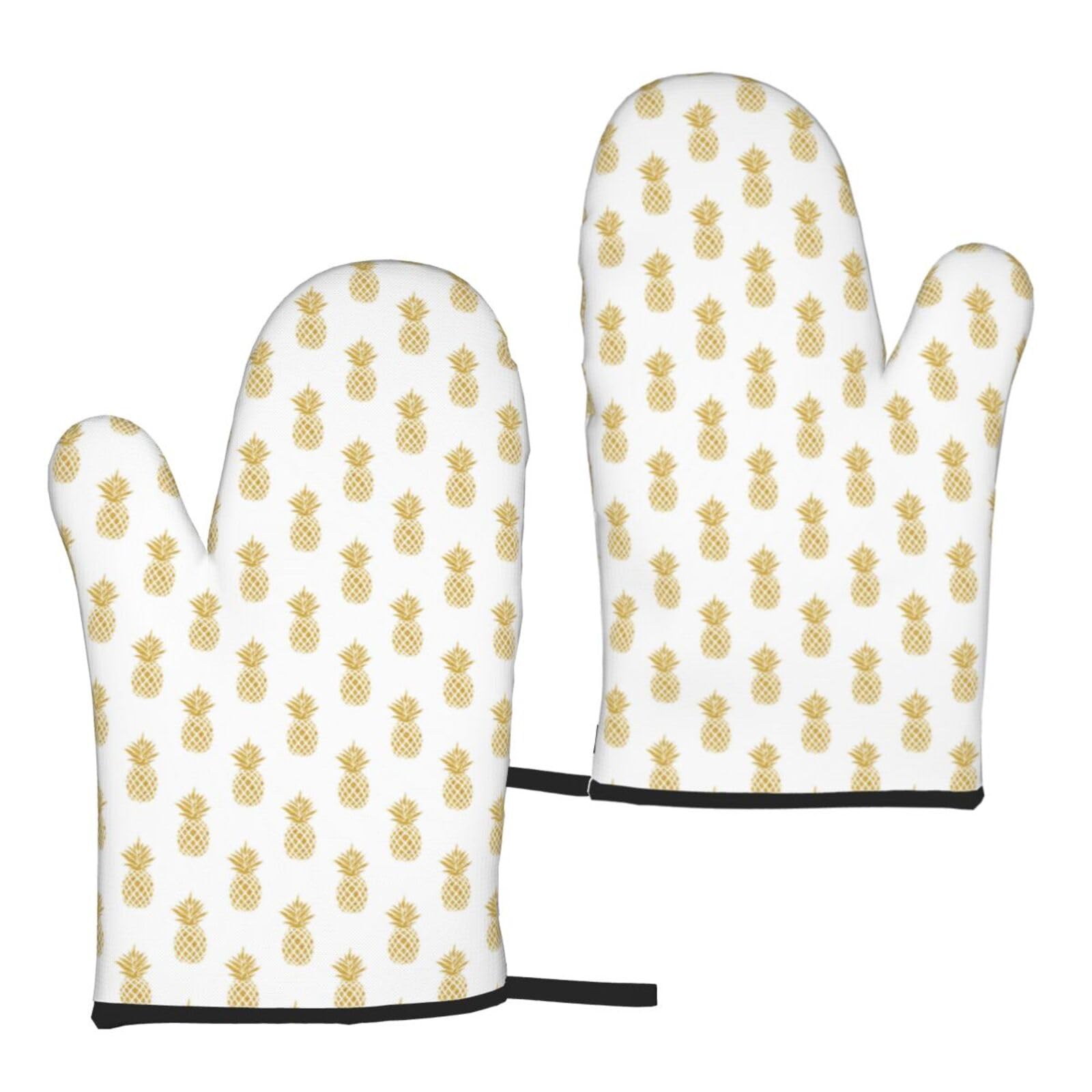 Gold Pineapple Background Print Universal Fit Comfort Gloves Protection Heat Resistant Oven Kitchen Baking Grilling