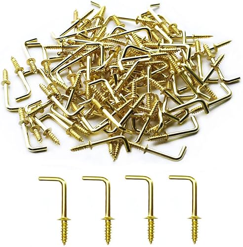 Miniatura 5 de 100 ganchos de bronce negro con rosca pequeños de 58 pulgadas en forma de L, 1 forma de ganchos de ángulo recto, 7 ganchos de tornillo de medalla de