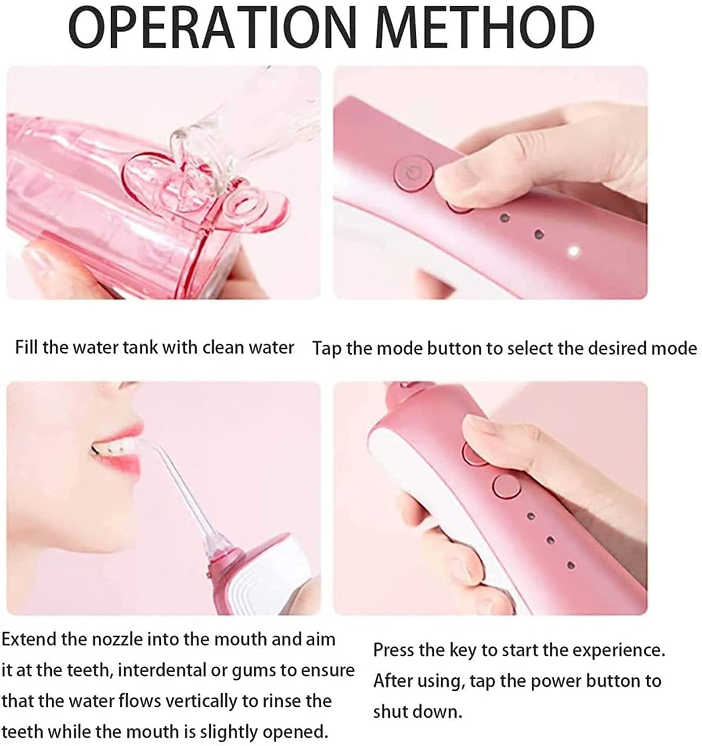 Limpiador de dientes de floress de agua inalámbrico, USB Irrigador oral recargable para viajes, IPX7 Impermeable, hilo dental de agua de 3 modelos con 2 puntas de jets 360 ° Boquilla giratoria p
