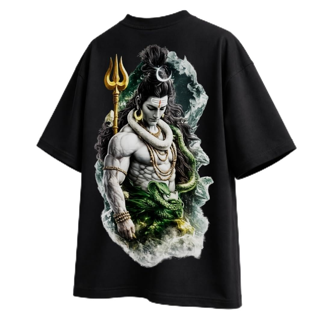 Oversized T-Shirt for Men | Graphic Printed Black T-Shirt | Streetwear Baggy Fit Cotton Round Neck Casual Tee-image-41