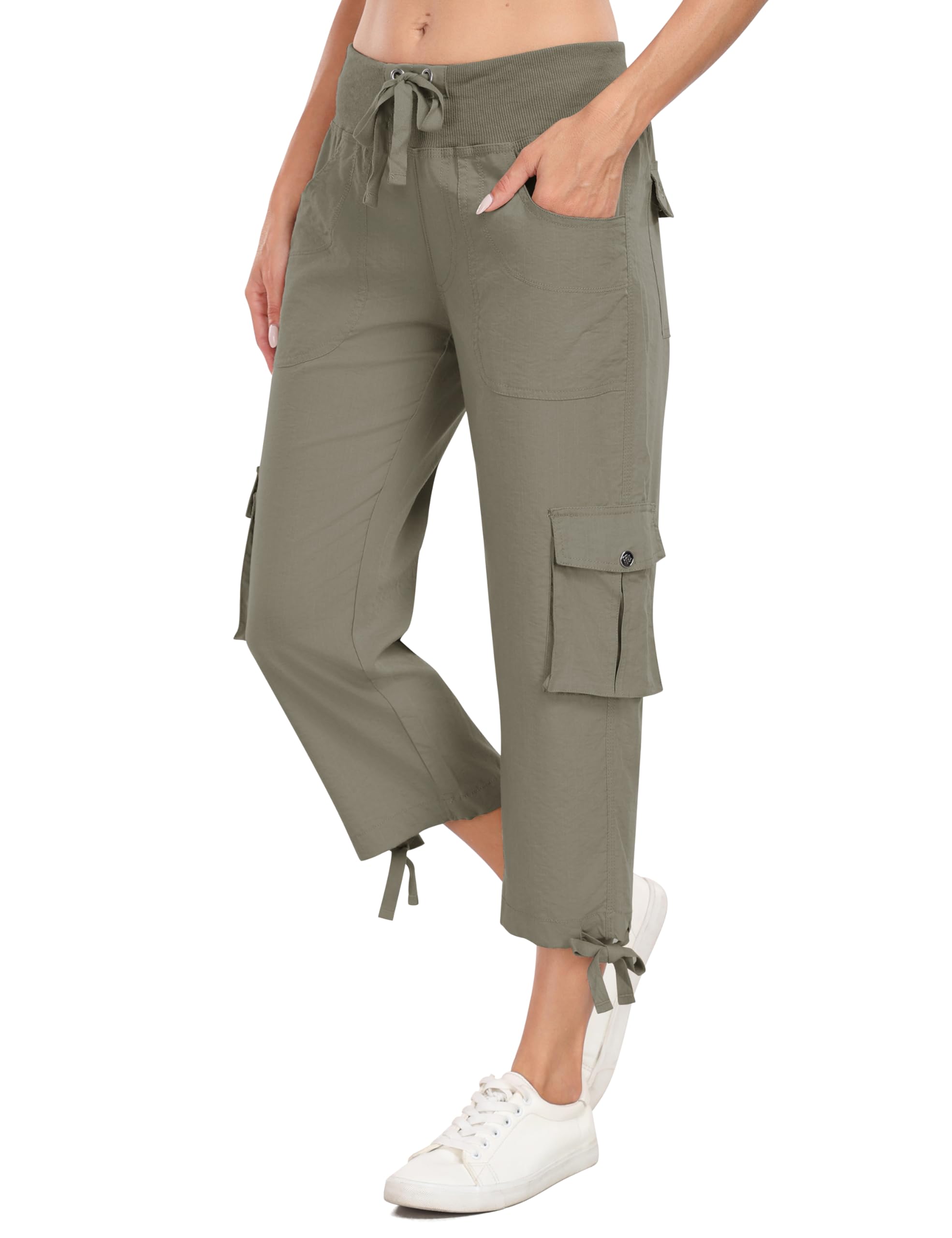 MoFiz Pantalon 3/4 Femme été Pantacourt Cargo de Randonnée Voyage Pantalon Capri de Mode avec 6 Poches