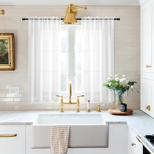 Miniatura 2 de XTMYI 2 paneles de cortinas cortas, 48 pulgadas de largo, con bolsillo para barra, cortinas pequeñas transparentes para cocina, baño, dormitorio,