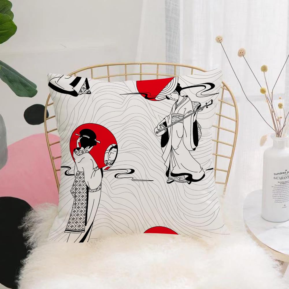 HYMSXW Cushion Cover,Throw Pillow Case Home Decorative for Living Room Bedroom Sofa Chair 20X20 Inch,Het Japanse van de Geisha. Japans geisha traditioneel patroon,Pillowcase 50X50cm