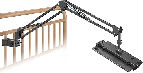 Soporte para tableta para cabecera de tubo redondo, soporte para tableta con brazo ajustable de rotación de 360 grados, soporte universal para