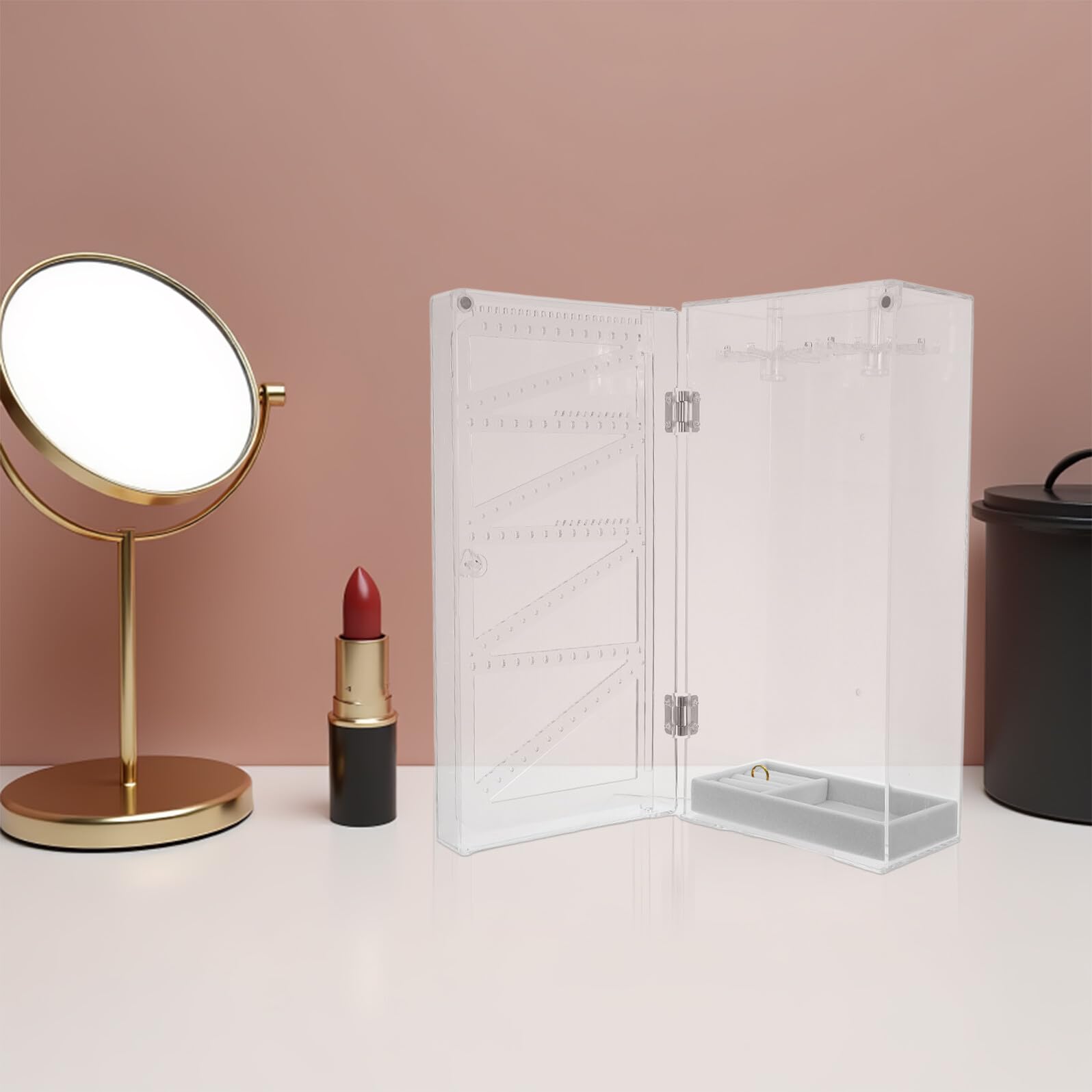 Ciieeo Estuche para Collares Organizador de Plástico Caja de Exhibición Transparente Giratoria Bandeja de Terciopelo para Joyas Expositor de Collares Largos Soporte para Ganchos