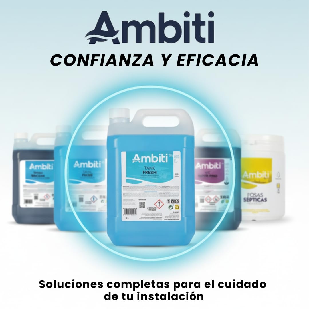 Ambiti | Tank Fresh | Aditivo para Depósito Aguas Grises | Elimina Olores y Sedimentos en Duchas, Fregaderos y Desagües de Autocaravanas y Campers | Fragancia Piña Colada (5L)