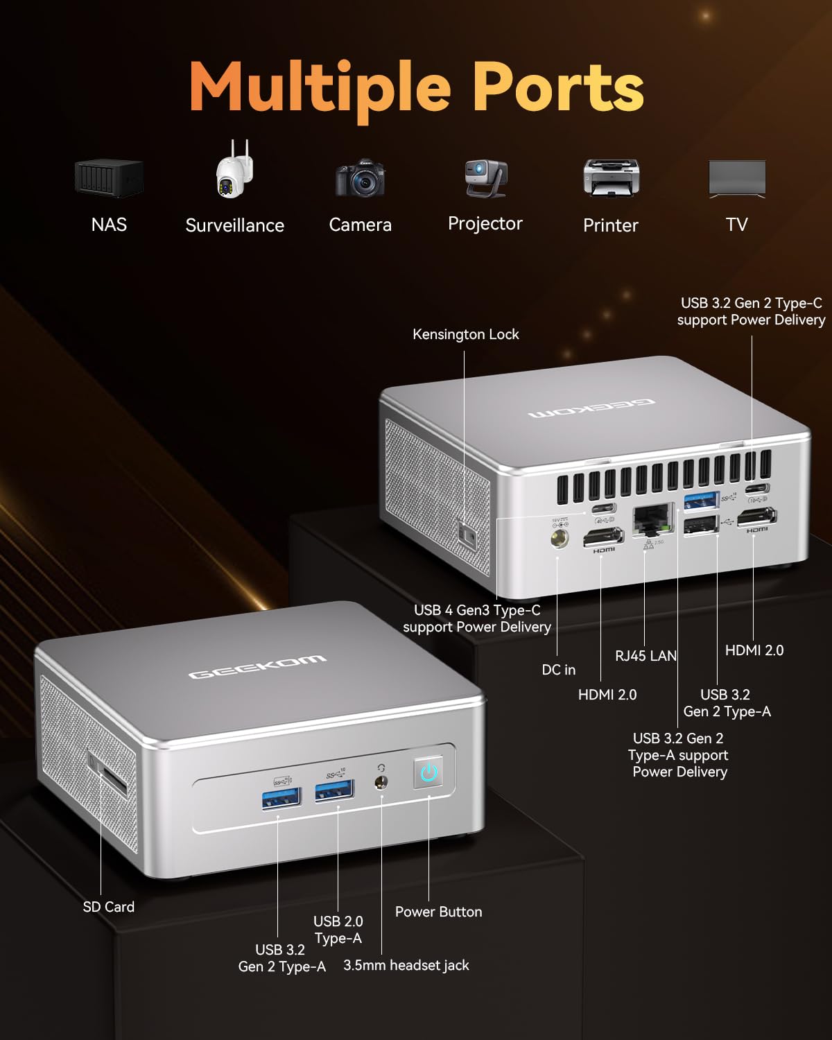 GEEKOM AE7 Mini PC - AMD Ryzen 9 7940HS(8 Coeurs 16 Threads, jusqu'à 5,2 GHz), 32GB DDR5 1TB SSD, Mini PC Window 11 Pro| USB 4 | WiFi 6E | BT5.2 | pour Joueurs, Design, Business