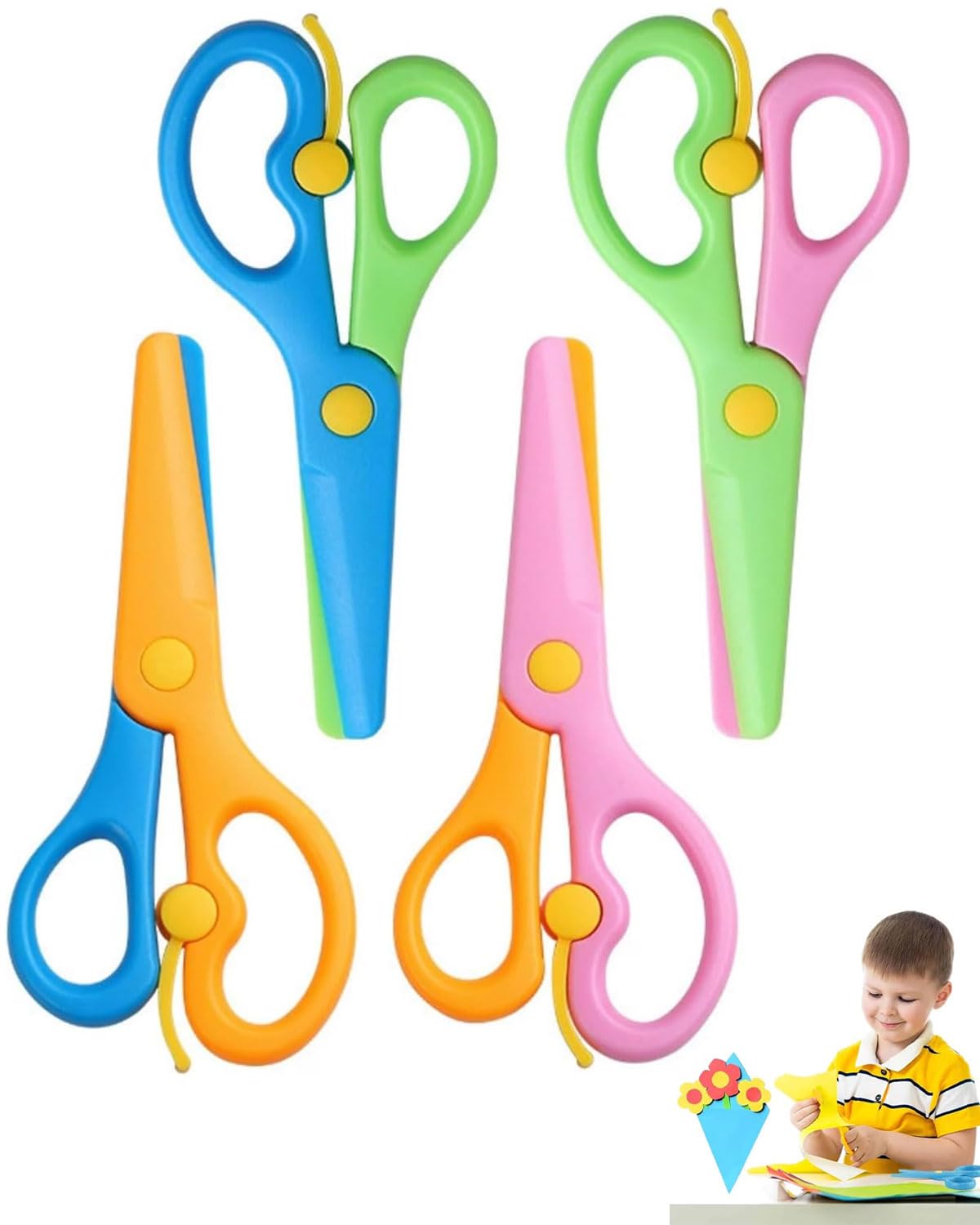 Ciseaux de Sécurité Mini Kids 10,7cm Plastique PP pour Enfants d'âge Préscolaire Lot de 4