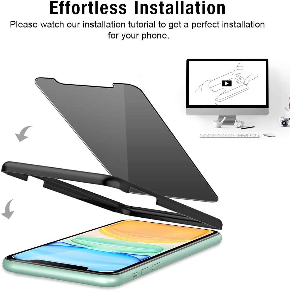 TOCOL 4 Pack Compatible with iPhone 11 6.1 inch - 2 Pack Privacy Screen Protector and 2 Pack Camera Lens Protector, Tempered Glass HD Clear Bubble Free Case Friendly - Black