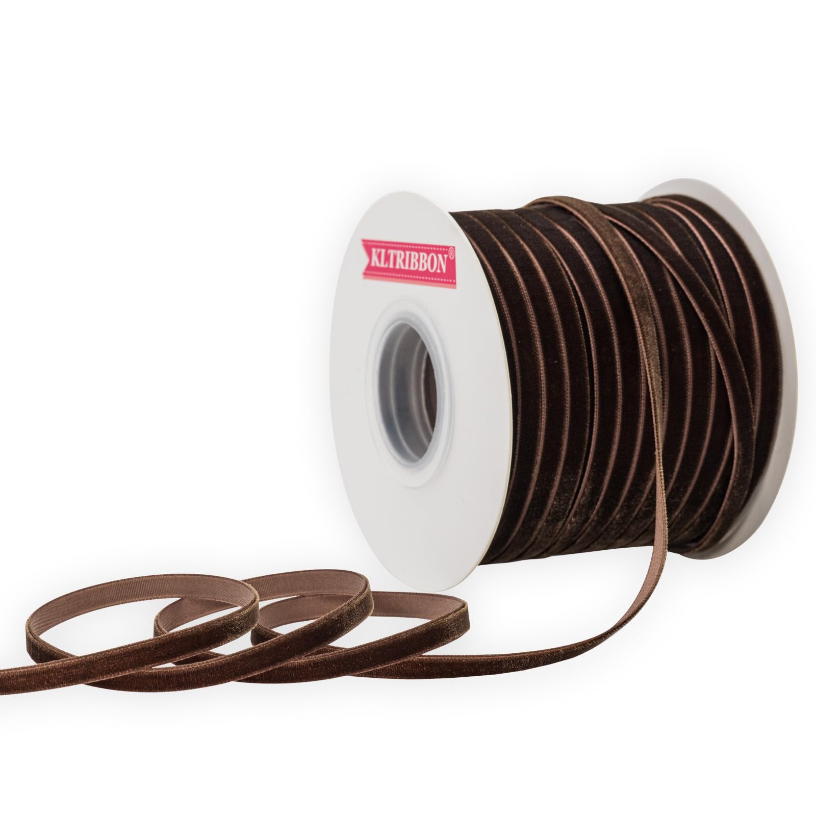 KLTRIBBON Nylon Single Face Velvet Ribbon,1/4 Inch X 50 Yards Spool (Brown) โ image 1