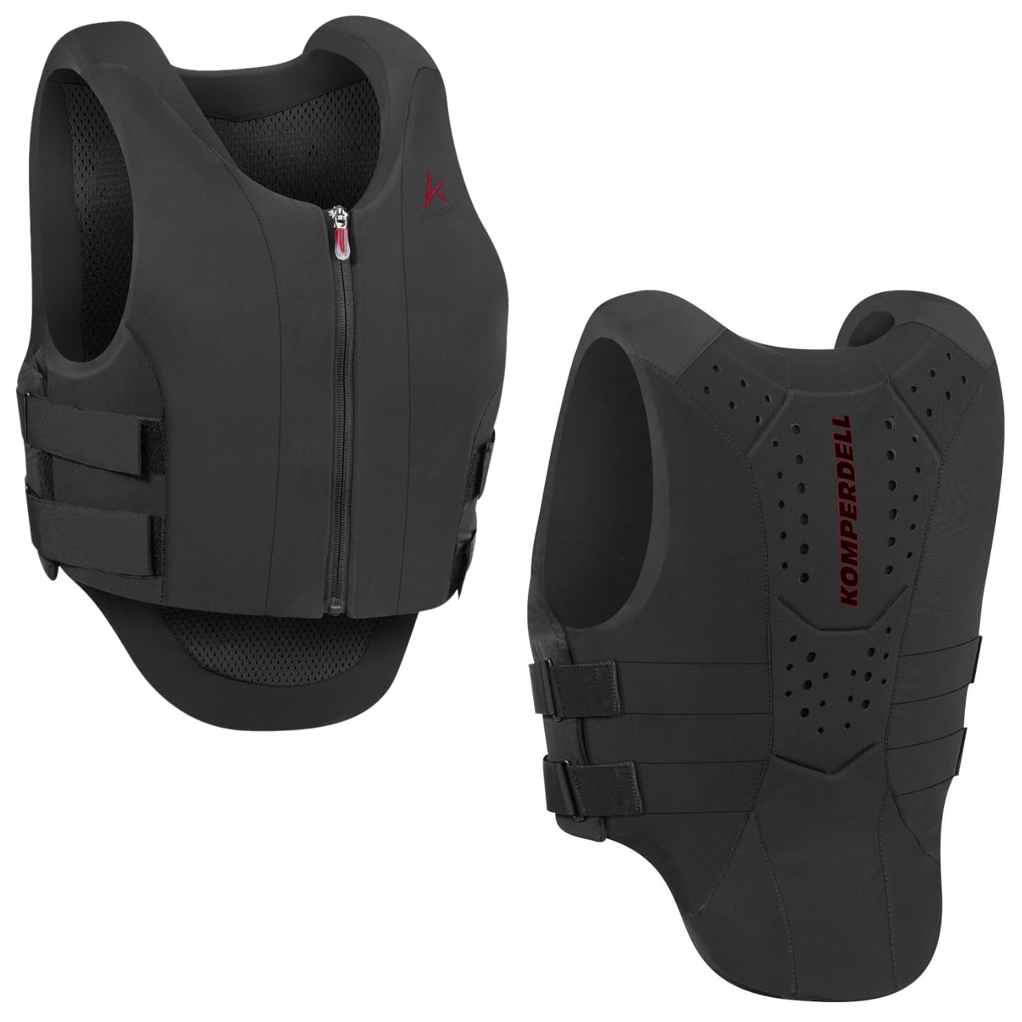 RL24 - Sicherheitsweste Safety Vest Ultra Fit Vario von Komperdell – Rückenprotektor m. Frontzip – Schwarze Protektorenweste – Unisex Schutzweste inkl. Putzschwamm – Gr. XS - XL