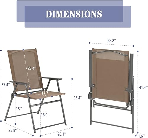 Miniatura 3 de VICLLAX Juego de 2 sillas plegables para patio, sillas de césped portátiles para exteriores, para camping, jardín, piscina, playa, patio, color