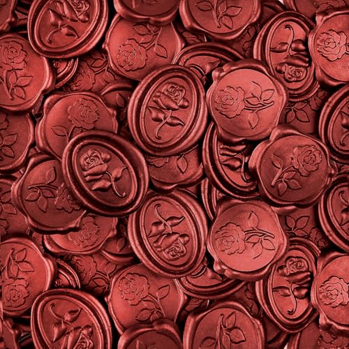 50pcs Wax Seal Stickers Self Adhesive, Red Floral Rose Embossed Sealing Stamp Envelope for Wedding,Valentines, Bridal Shower,Party Invitations,Custom Gift,Scrapbook (Diameter 3cm, Red Rose)