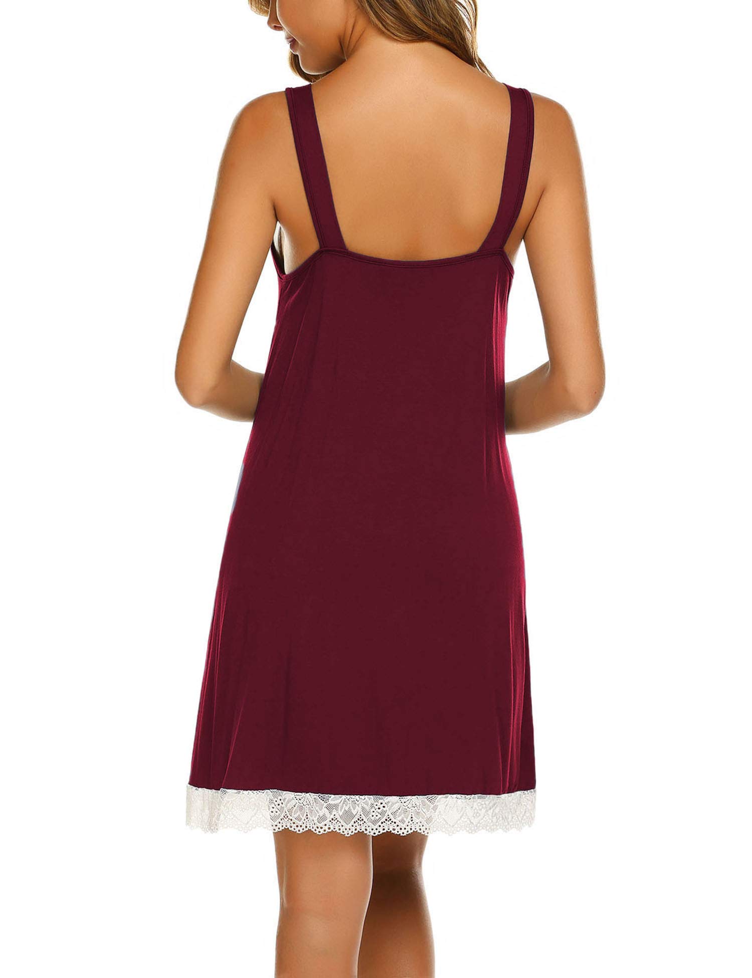 Ekouaer Camisón de Mujer Sin Mangas por Encima de la Rodilla de Encaje Sexy Suave Casual con Cuello en V Vacaciones Ropa de Descanso S-XXXL