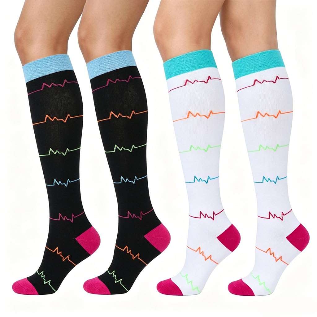GUSTAVE® 2 Pairs Compression Sport Socks, Knee-High Graduated Support Stockings Moisture-Wicking Breathable Athletic Socks for Running, Cycling, Travel, Nurses, Work Shifts & Everyday Comfort-image-49