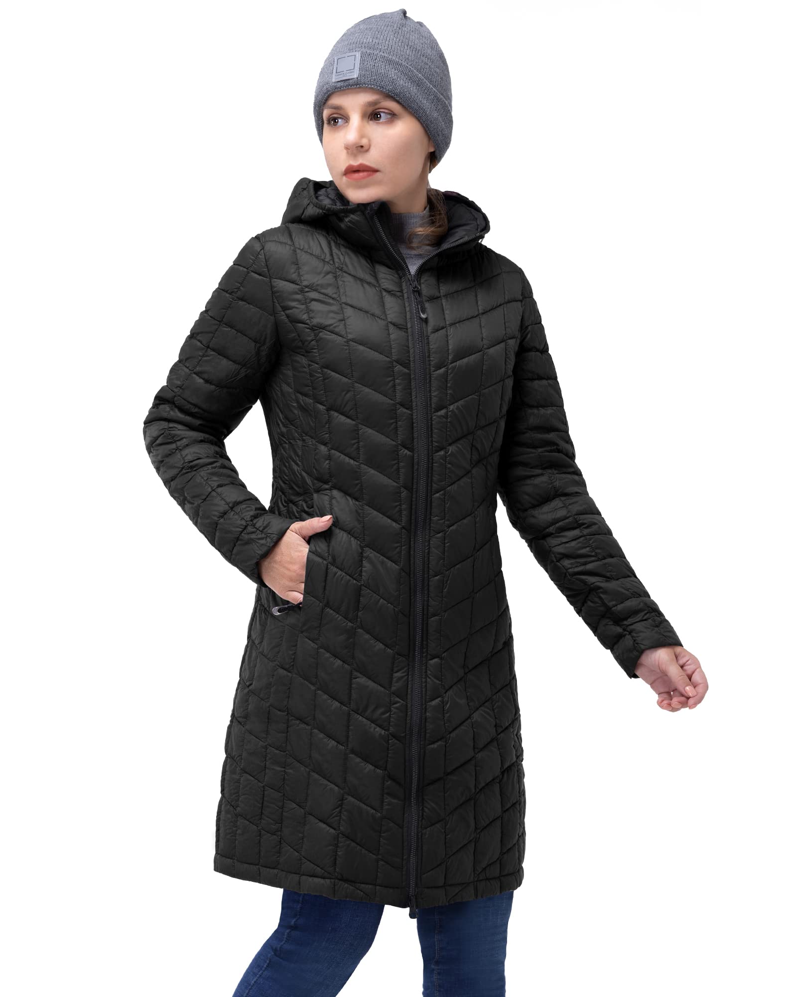 33,000ft Wintermantel Damen Steppmantel Leicht Parka Wasserdicht Winterjacke Langer Jacke Pufferjacke Warme Outdoorjacke Thermolite Steppjacke mit Kapuze