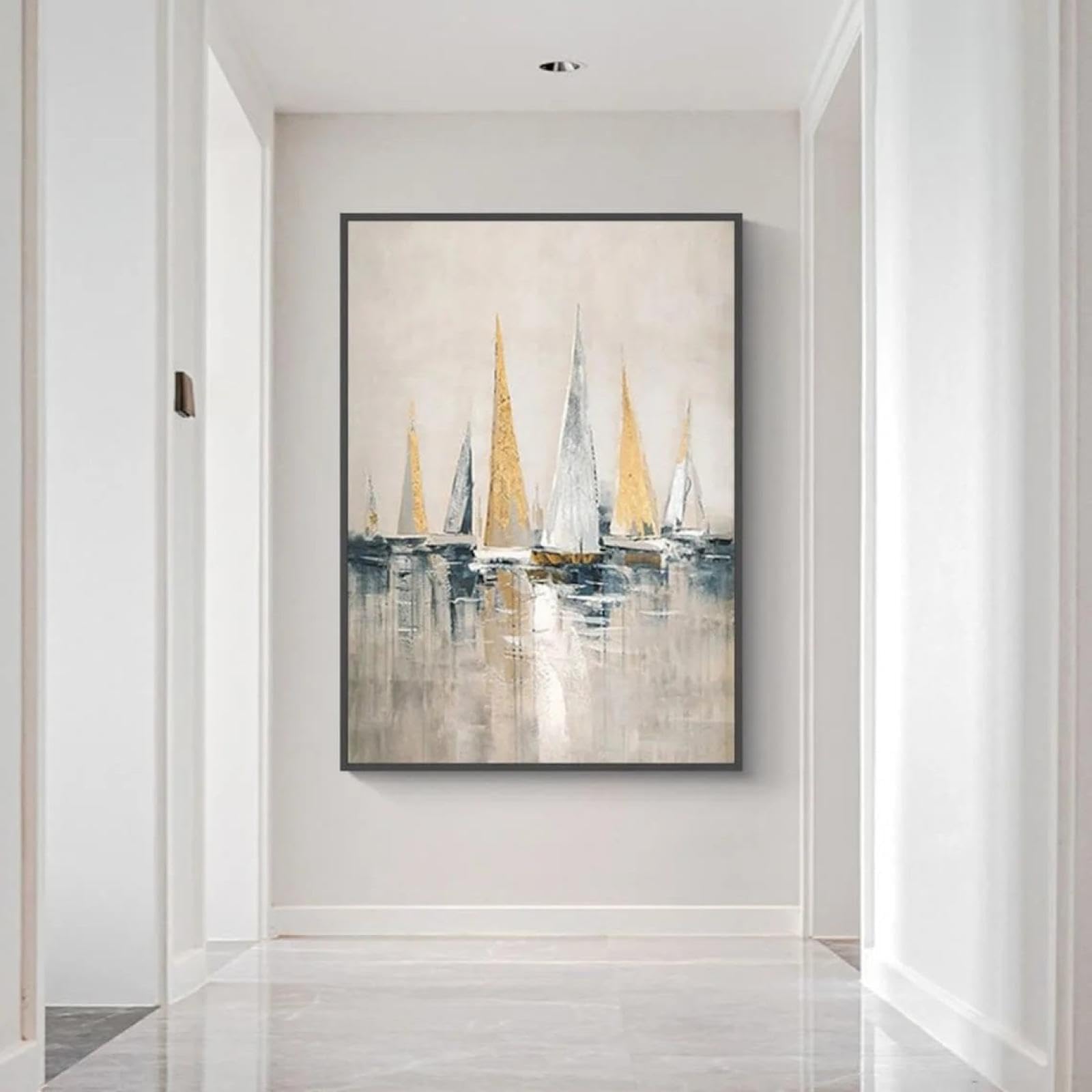JACBON Wall Art Sailboat Seascape Paintings on Canvas Modern Wall Decor Landscape Large Painting Colorful Farmhouse Home Decor 55x100cm Frameless