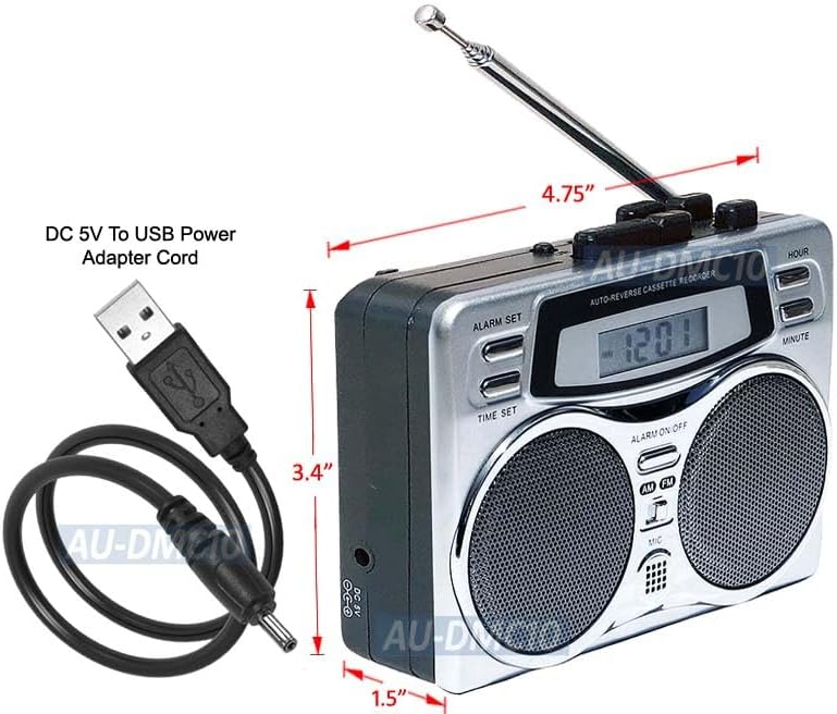 Miniatura 8 de Reproductor de cassette retro todo en 1 AM FM Grabadora de radio con temporizador de reloj digital