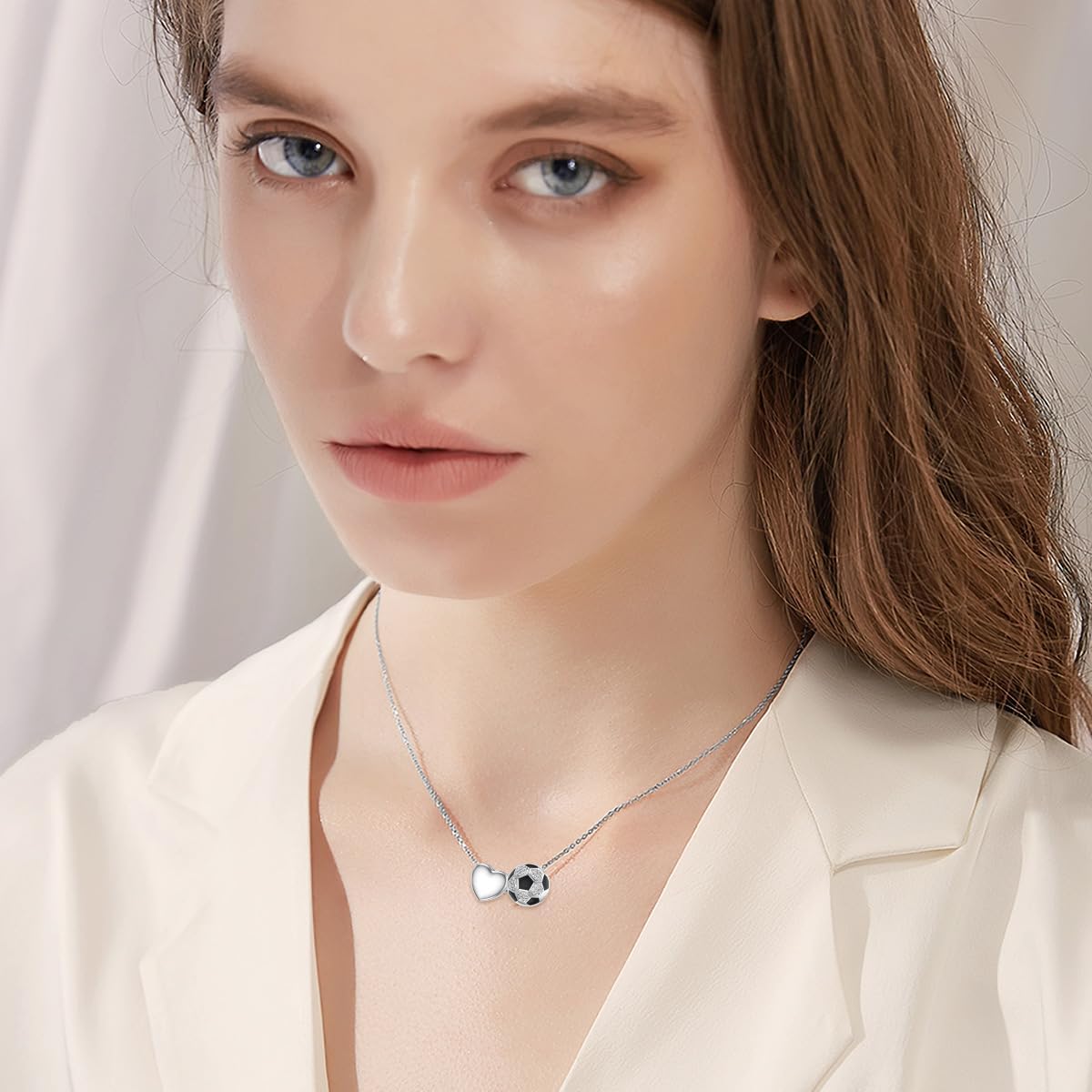 Diamond Soccer Ball Necklace for Women 925 Sterling Silver Soccer Ball and Heart Necklace Sports Accessories Jewelry Gifts for Soccer Players/Lovers Players Team Sports Fans Her - Image 6