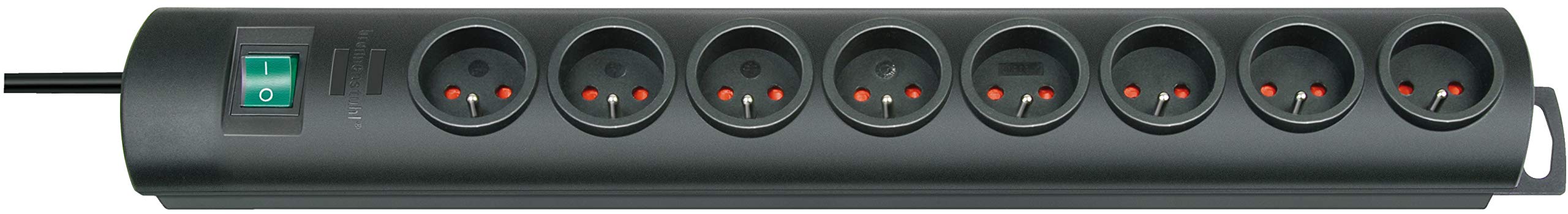 Brennenstuhl Primera-Line - Ciabatta elettrica con 8 prese, con interruttore e cavo da 2 m, colore: Nero