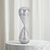 NESSJORD Cassandra 20" Iridescent Frosted Glass Hourglass - Modern Teardrop Silhouette Decor for Coffee Table & Shelf