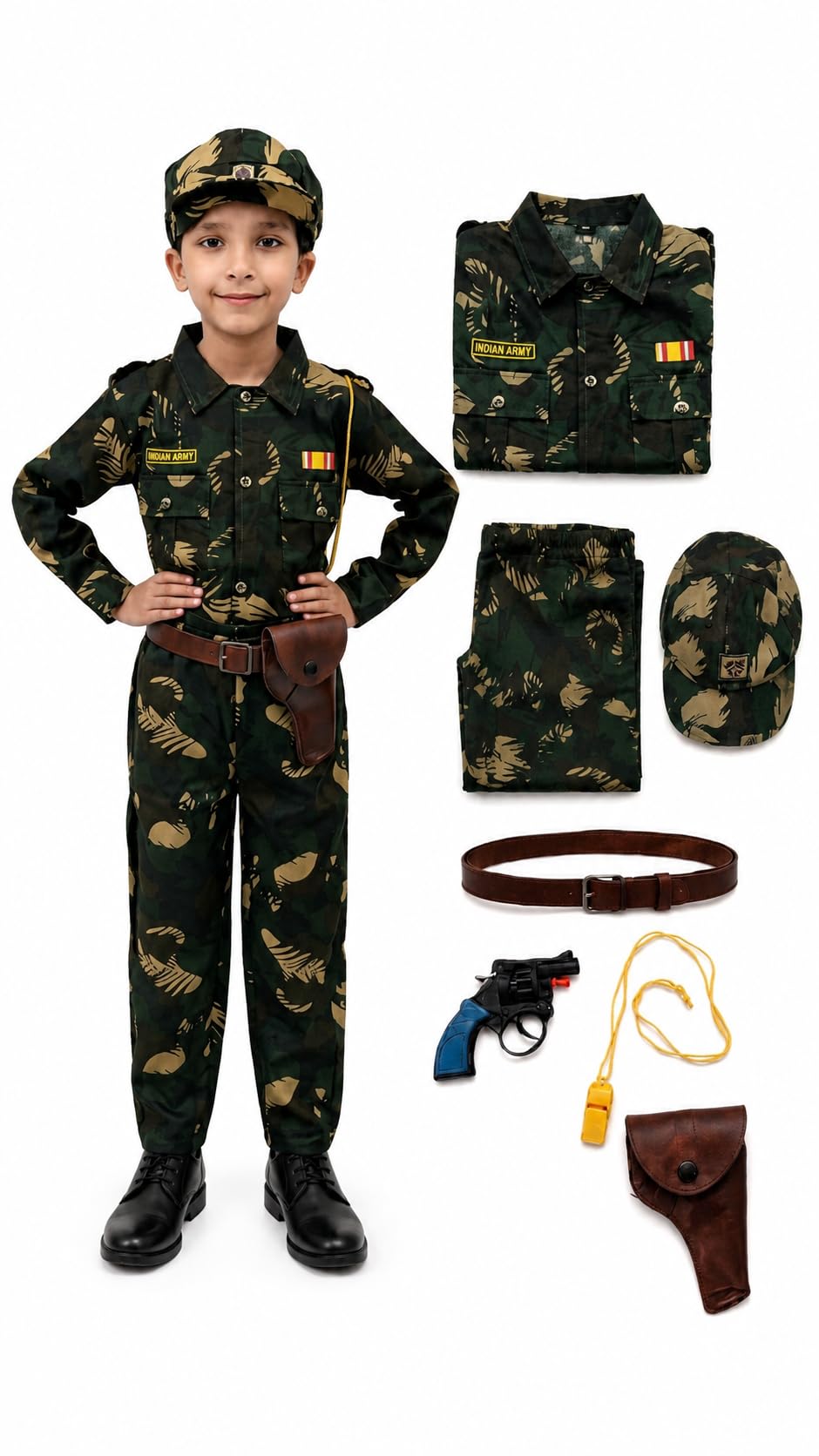 BookMyCostume 6pcs Army Leaf Print | Independence Day| Army Costume | Community Helper Commando Soldier for Patriotic Events for Role Play | 7-8 Years-image-8