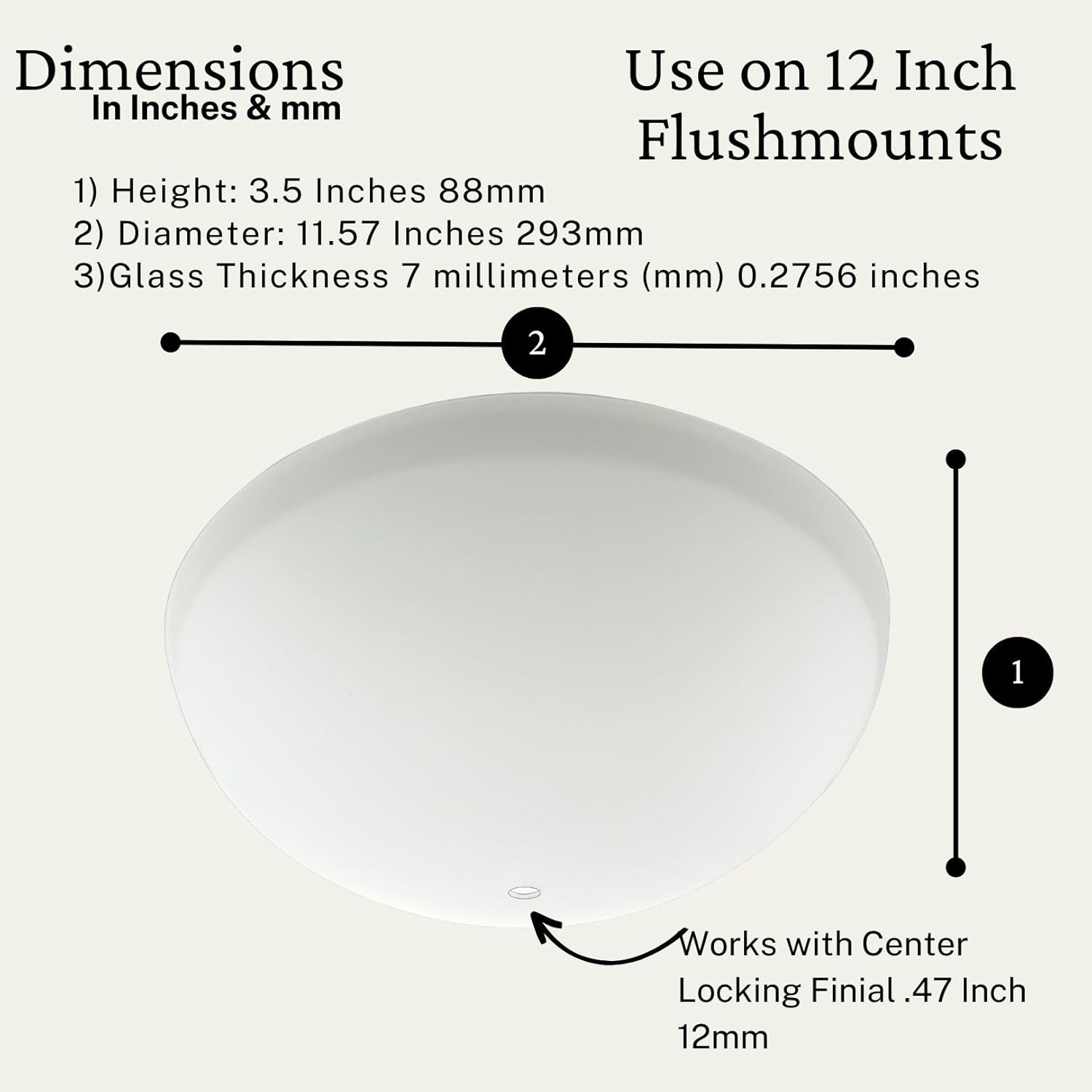 LIGHTACCENTS Ceiling Light Cover - Frosted Glass 11.57" Dia x 3.58" Height, Elegant White Design Ceiling Fan Light Covers, Premium Ceiling Fan Replacement Globes for a Modern Look
