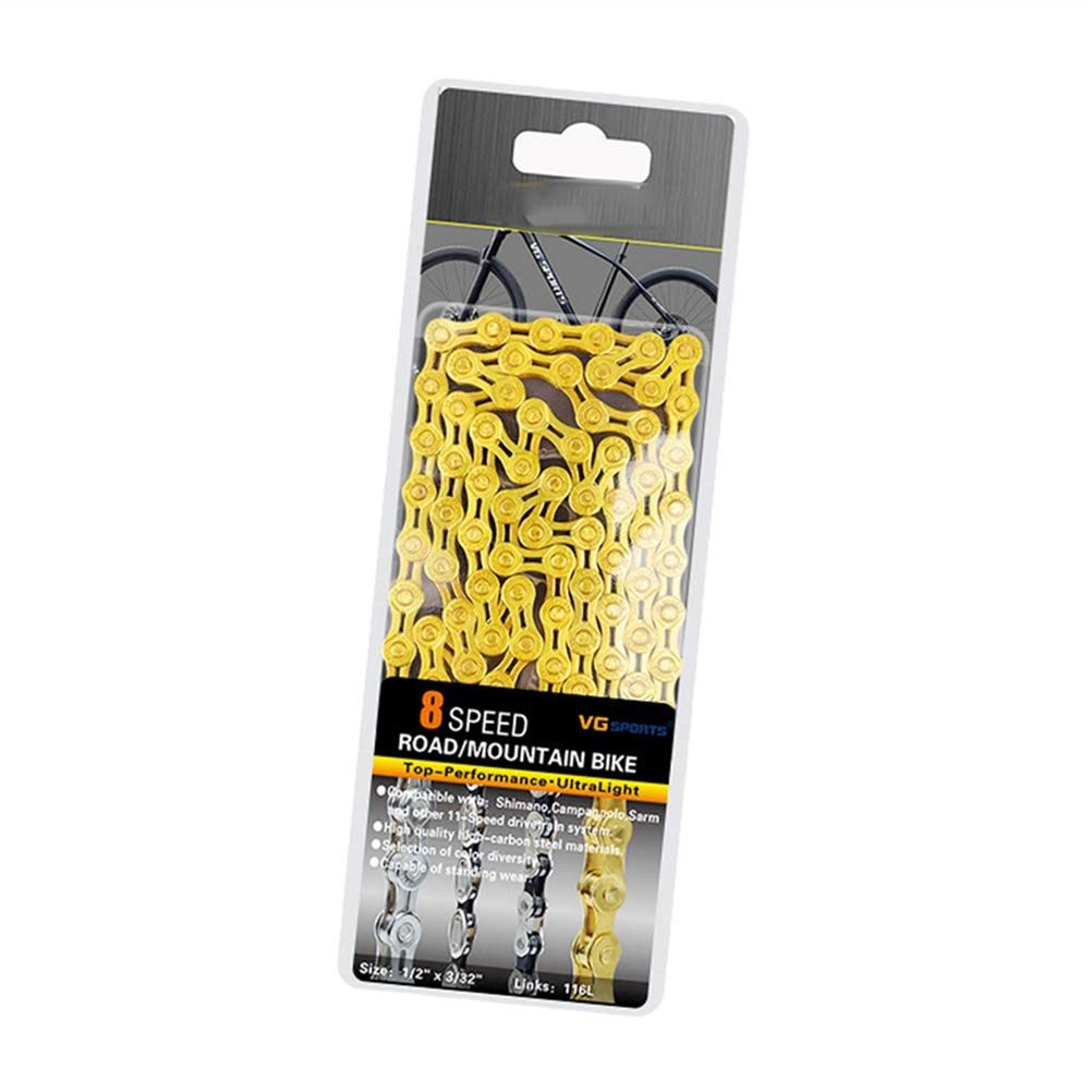 Topiky 8-Fach Fahrradkette – 116 Glieder, Carbonstahl, Titanbeschichtet, Gold Für MTB & Rennrad