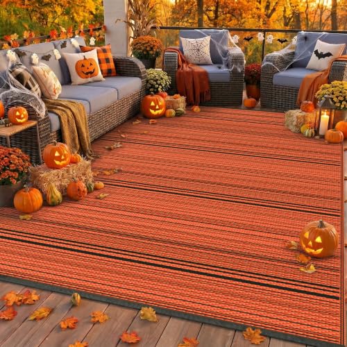 Image of GENIMO Fall Decor Outdoor Rug, Plastic Rugs for Patio, 6'x9' Carbon Orange