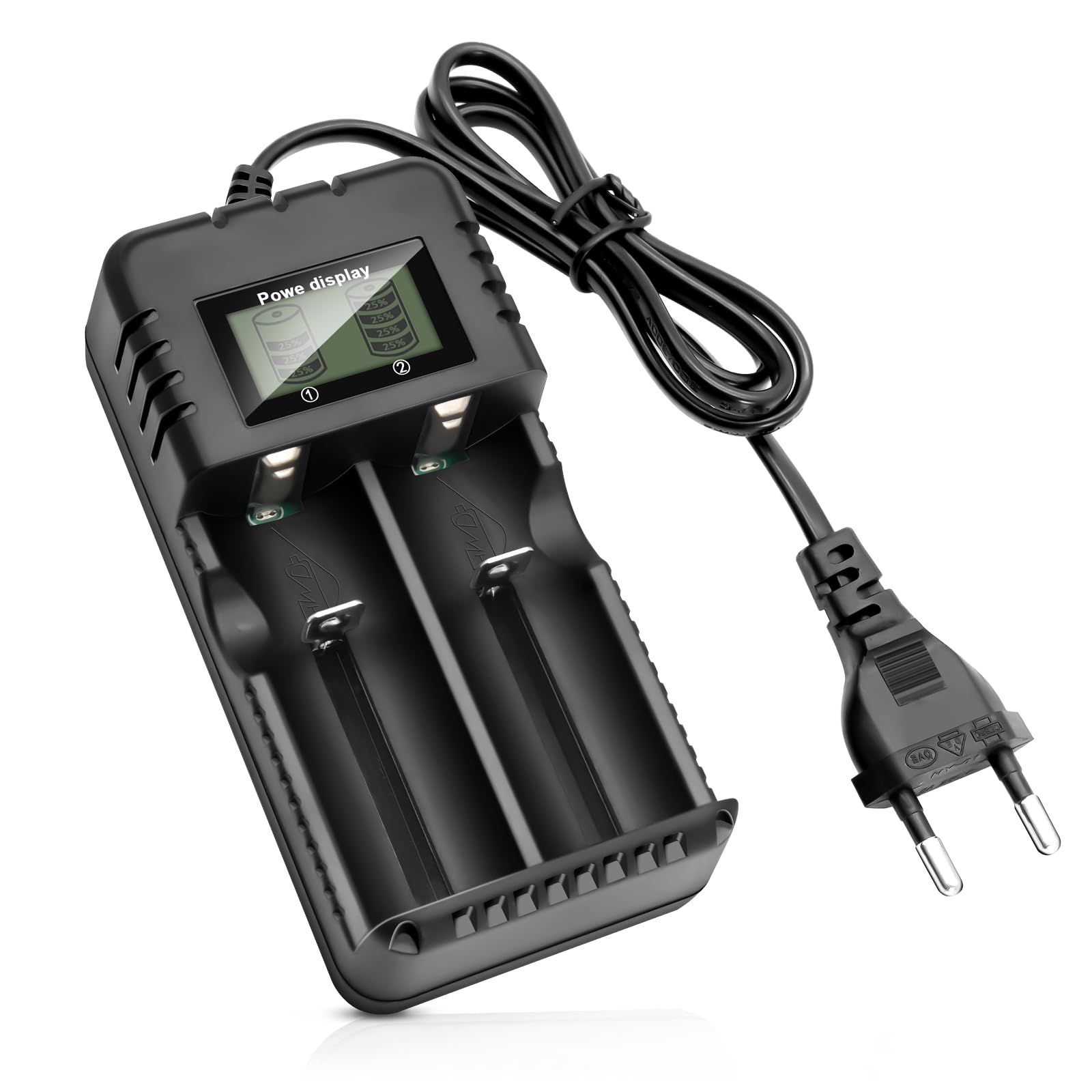 Caricatore per batteria 18650, caricabatterie intelligente agli ioni di litio con display LCD: caricatore rapido 2 in 1 per batterie da 3,7V - compatibile universalmente con 26650, 18650