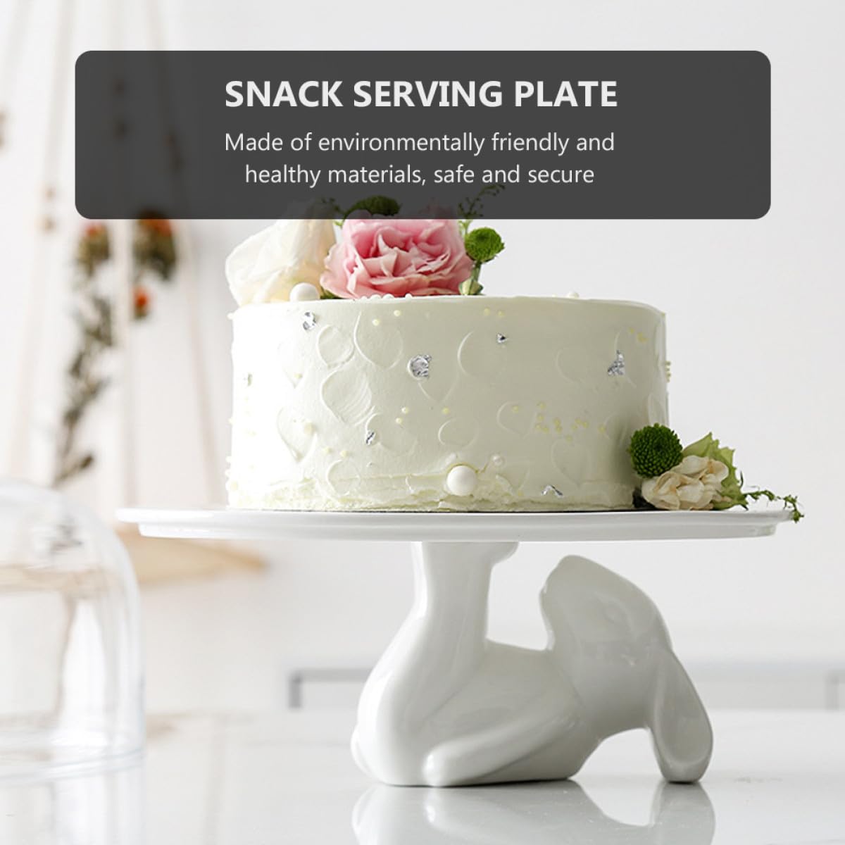 jojofuny 1pièce Présentoir Gâteau Céramique Lapin Plateau à Dessert Antichoc Support Snack pour Anniversaire et Fête à Domicile