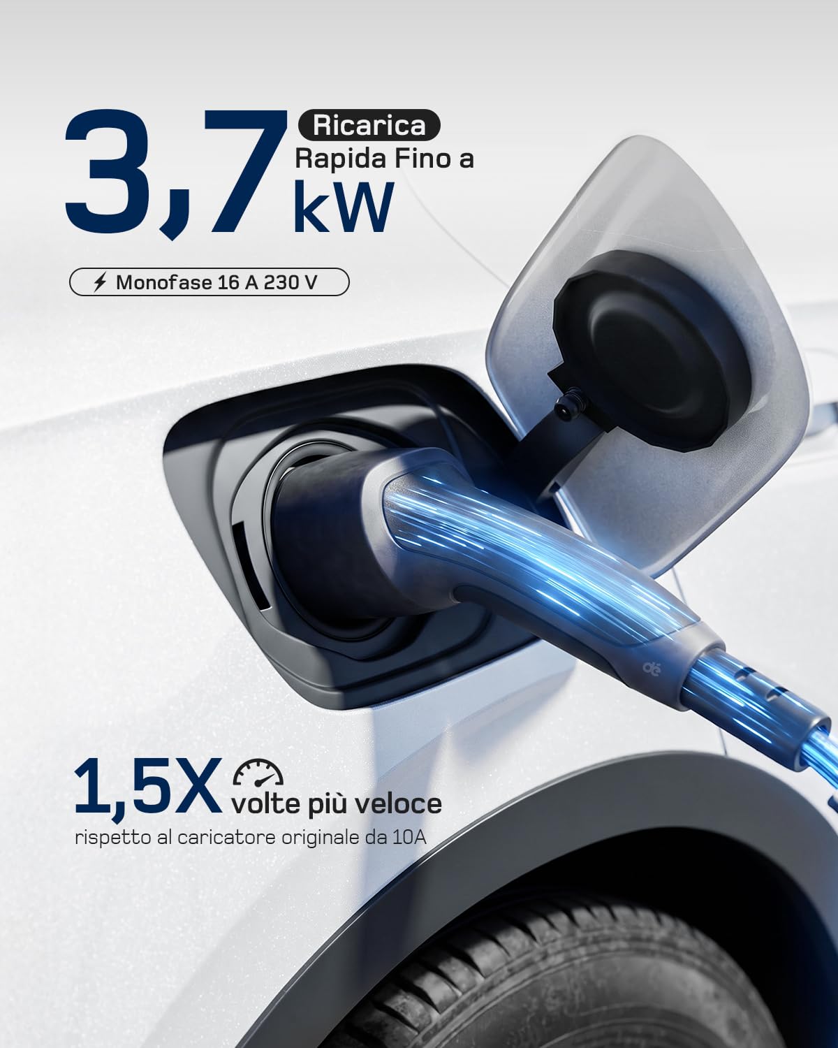 dé 3,7kW Typ 2 Ladekabel Schuko mit APP, EV Charger mit 7,5m Kabel, 6-16A