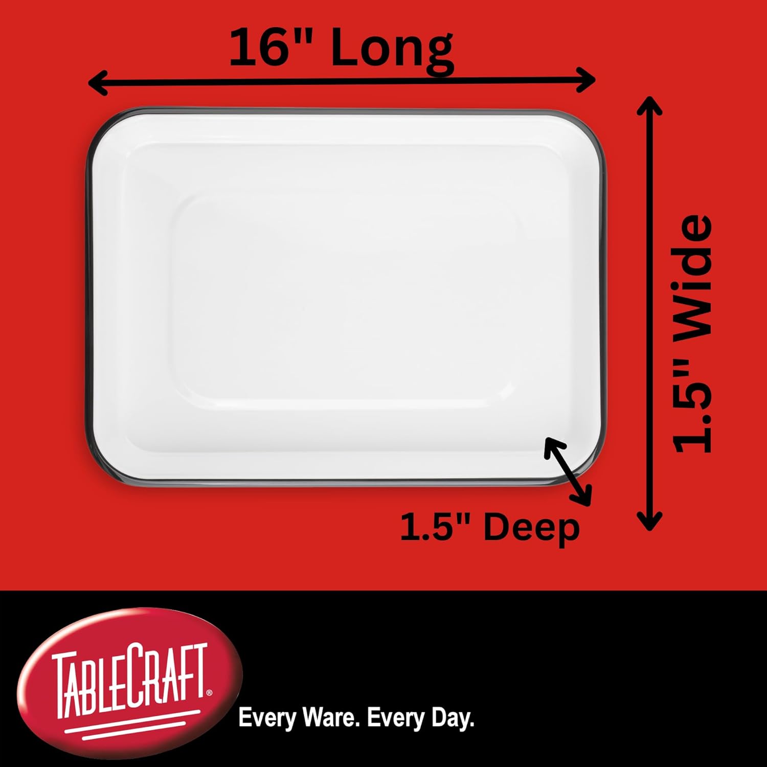 Tablecraft Melamine Serving Tray Sheets, White with Black Rim Heavy Duty Commercial Foodservice Restaurant Hospitality Use, Rectangular Platters for Entree, Dinner, Charcuterie, 16 by 11.5, 6 Pcs