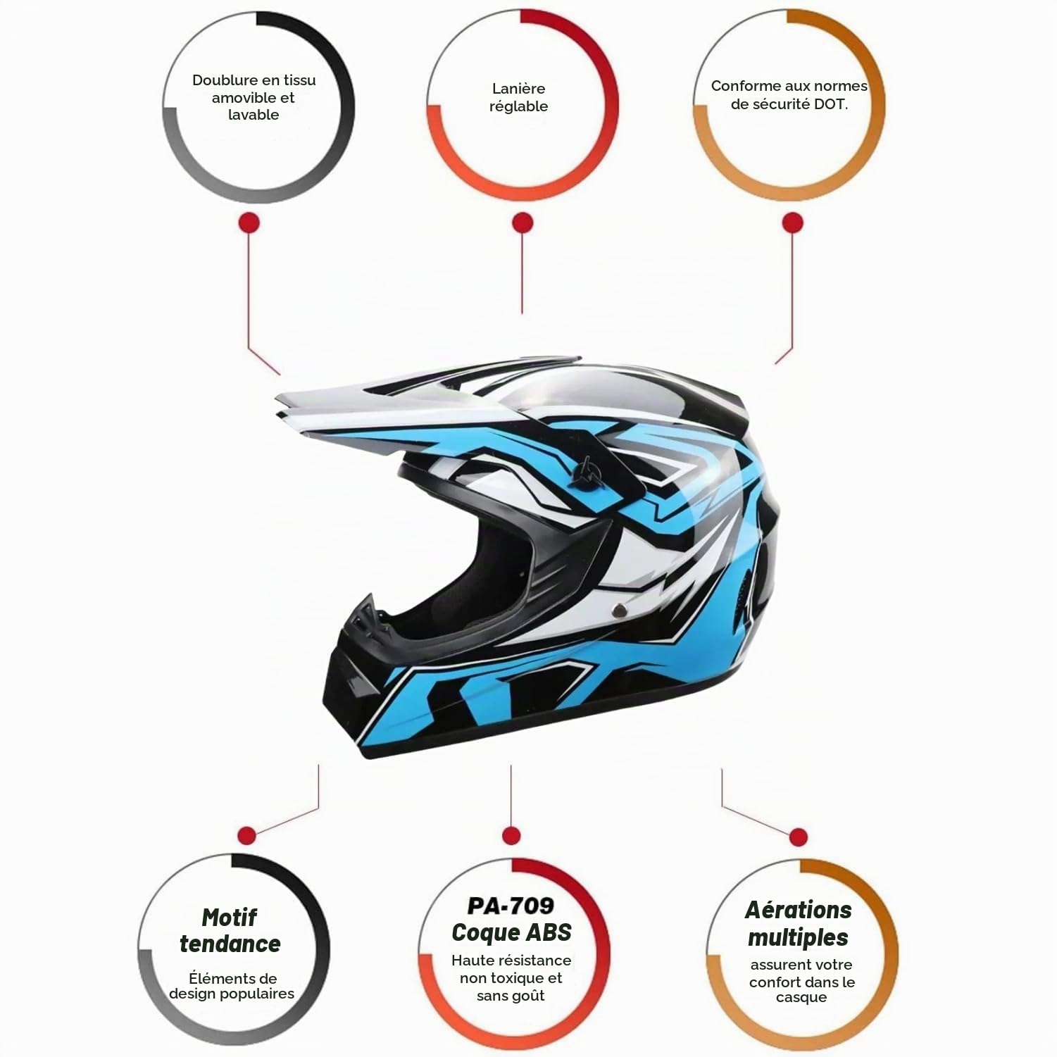 Mafuse Casque Motocross Ensemble Complet avec Lunettes, Gants, Masque de Protection - 4 Couleurs et 4 Tailles (S, M, L, XL) pour Motocross, Dirt Bike, ATV, Downhill