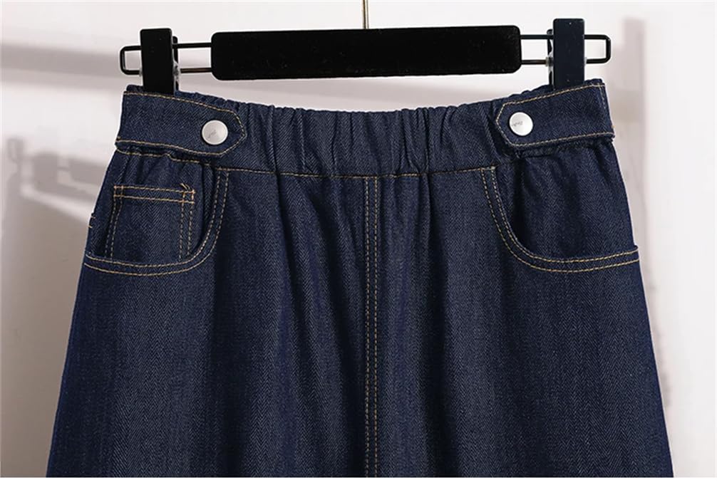 Damen-Jeansrock, Patchwork, Stretch, hohe Taille, Knöpfe, A-Linie, locker, lässig, klassisch, wadenlang