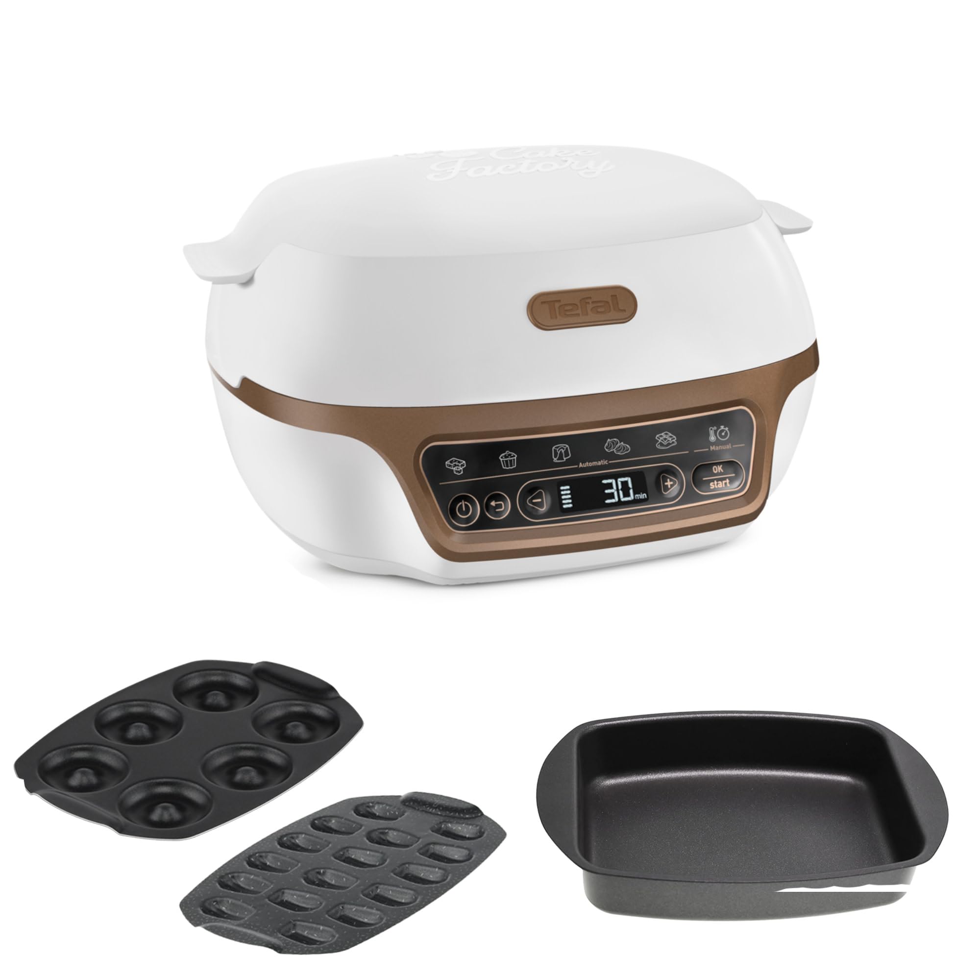 Tefal Cake Factory, Four à gâteaux intelligent, 5 programmes auto + mode manuel, Moules madeleines et donuts inclus, YY5726FG